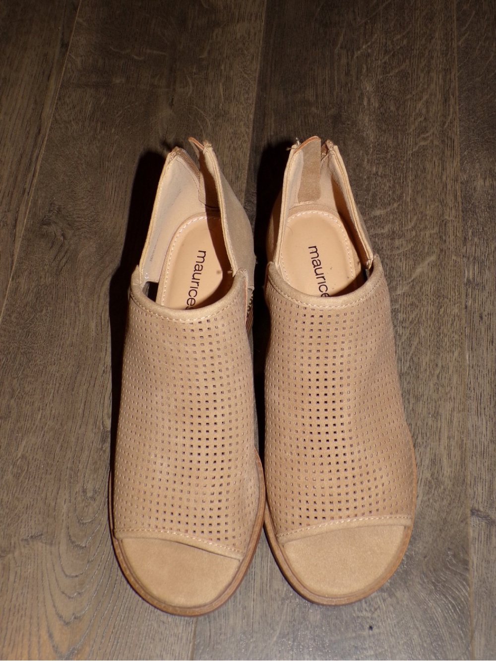 Maurices Perforated Peep-Toe Slip-On Mules in Tan